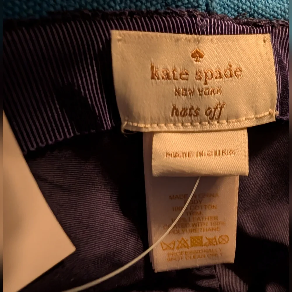 NWT Kate Spade Hats Off Bucket Hat Bonded Canvas Navy Blue Tan Leather Trim - Picture 8 of 12